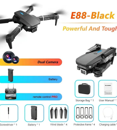 Mini Drone with Camera HD 1080P Foldable Quadcopter with 1 Battery - Black