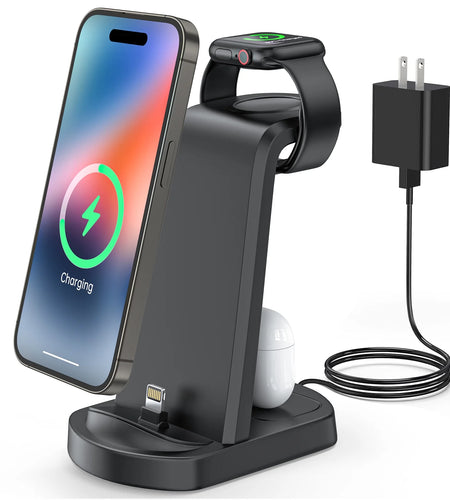 Charging Station for Apple Multiple Devices, 3 in 1 Fast Charging Dock Stand for Iphone 14 Pro Max/13/12/11/X/8 plus and Airpods 1/2/3/Pro, Wireless Charger for Apple Watch Ultra/8/7/6/Se/5/4/3/2
