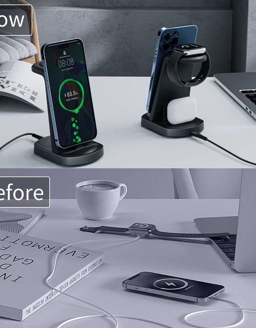 Load image into Gallery viewer, Charging Station for Apple Multiple Devices, 3 in 1 Fast Charging Dock Stand for Iphone 14 Pro Max/13/12/11/X/8 plus and Airpods 1/2/3/Pro, Wireless Charger for Apple Watch Ultra/8/7/6/Se/5/4/3/2
